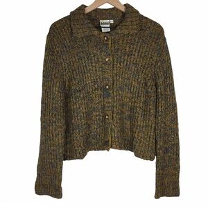 VINTAGE Wool Cardigan Sweater Kiko Chunky Shimmer Metallic Stretch Retro Mod S/M